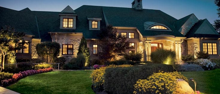 house with exterior lighting